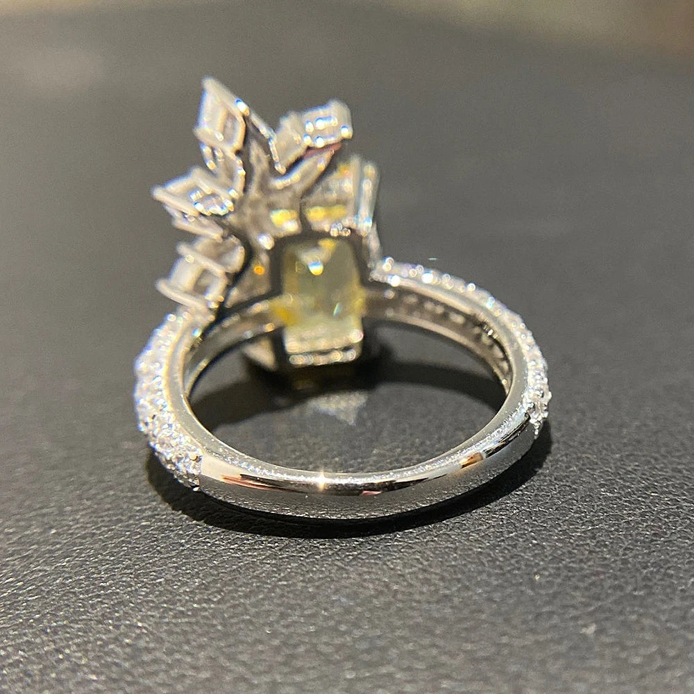Huitan Yellow CZ Geometric Square Ring – Women's Wedding Jewelry CZ Fashion Ring Axl