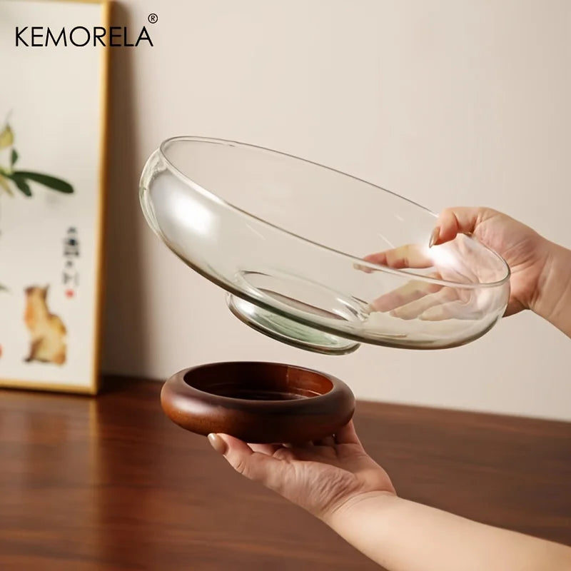 KEMORELA Glass Fruit Bowl – Stackable Footed Kitchen Decor Glass Fruit Bowl Axl