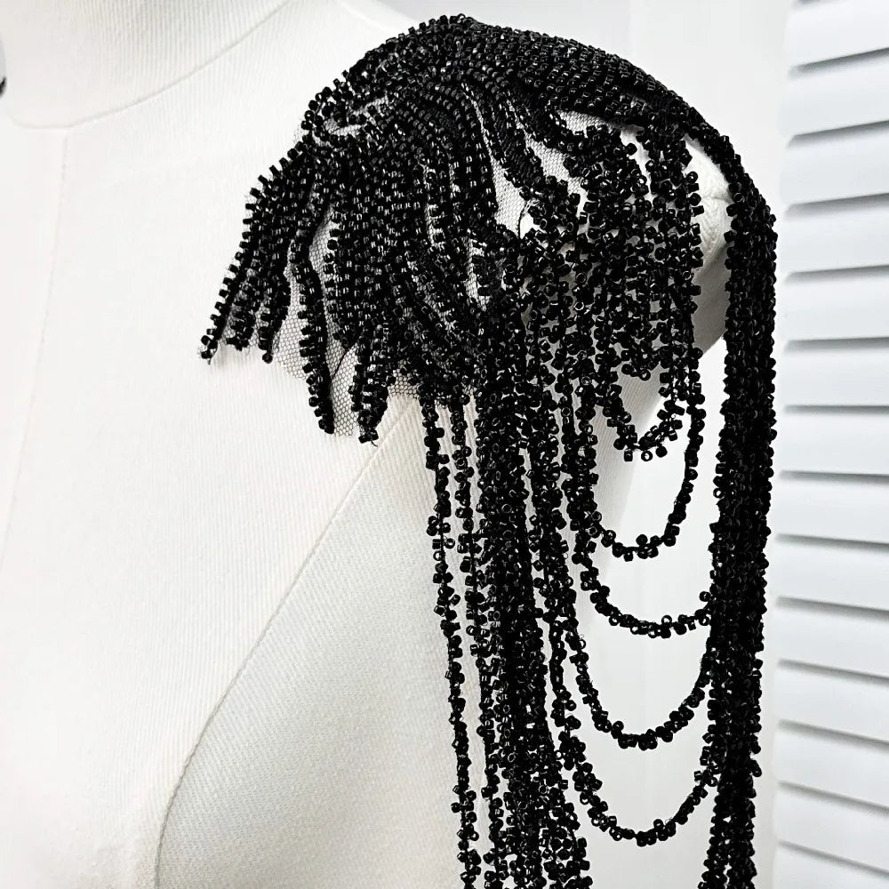 Sequin Beaded Epaulets – Cosplay Stage Costume Shoulder Wrap Costume Shoulder Epaulet Axl Black