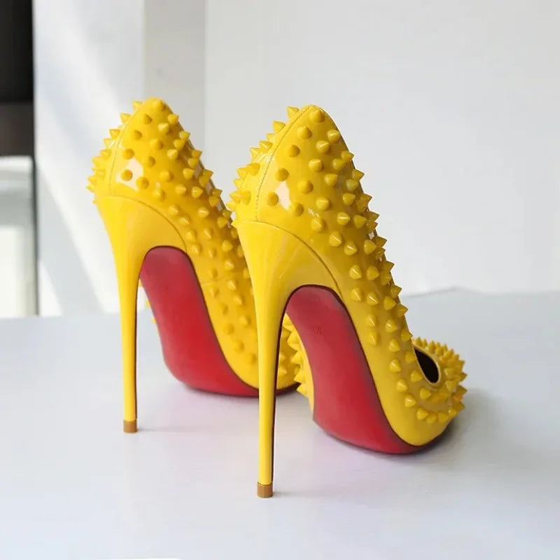 Women's Pink Studded High Heels – Rivet Pointed Toe Pumps Studded High Heels Axl
