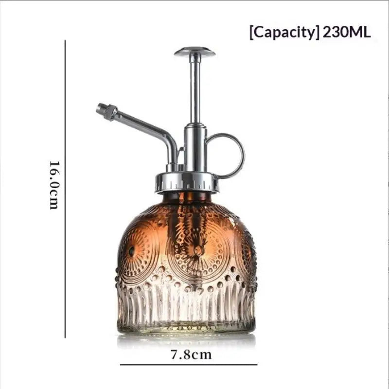 Vintage Glass Plant Mister Spray Bottle – Retro Embossed Design Plant Mister Bottle Axl silver Brown