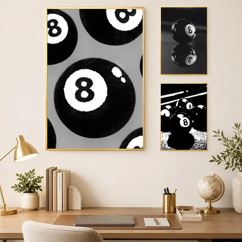 No. 8 Ball Black & White Self-Stick HD PVC Wall Art Poster Wall Art Poster Axl