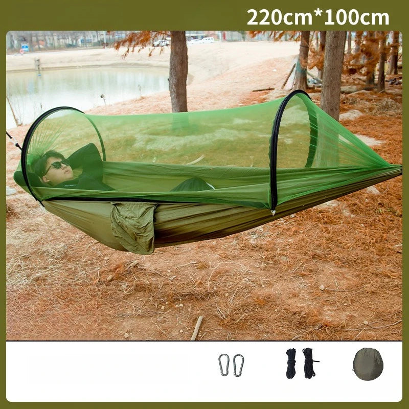 Ultralight Camping Hammock with Mosquito Net | Parachute Nylon Camping Hammock Axl green B S