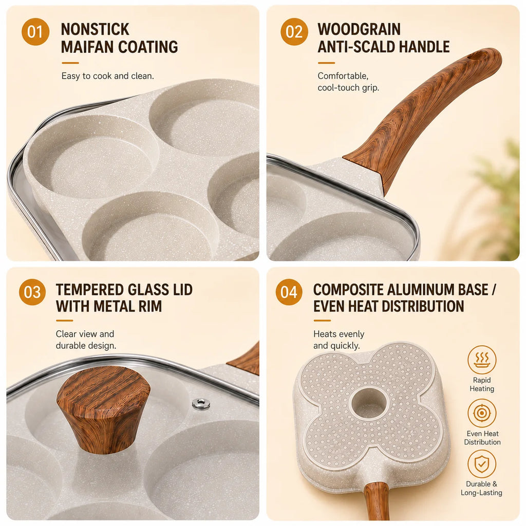 4-Cup Nonstick Omelet Pan with Glass Lid | Gas & Induction Nonstick Omelet Pan Axl