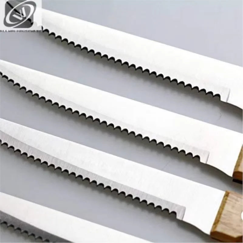 Serrated Steak Knives Set – Stainless Steel & Wood Handle Steak Knife Set Axl