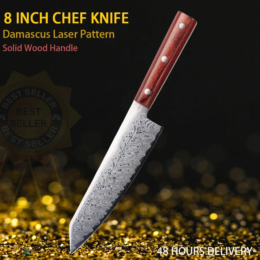 Damascus Steel Chef Knife – Japanese Wood Handle Kitchen Set Chef Knife Set Axl 1pcs A