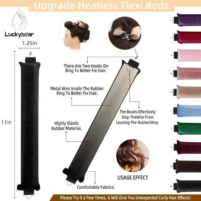 Satin Flexi Rods – Heatless Overnight Jumbo Curls, 3 Pack Heatless Hair Curlers Axl