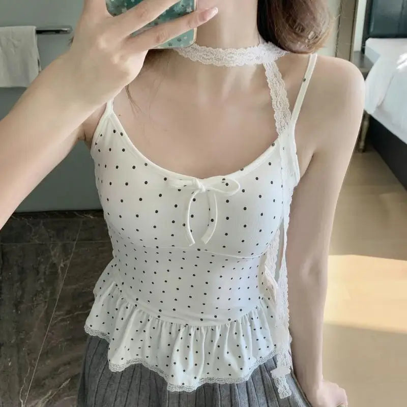 Women's Polka Dot Bandeau Cami Top – French Slim Fit Summer Bandeau Cami Top Axl