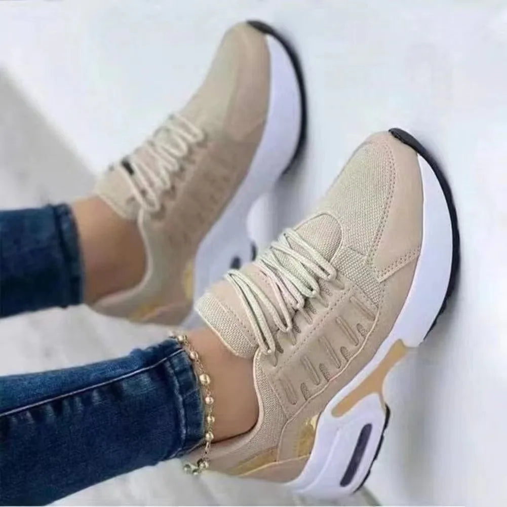Women's Platform Mesh Sneakers – Casual Comfort Lace-Up Shoes Platform Sneakers Axl Khaki 38