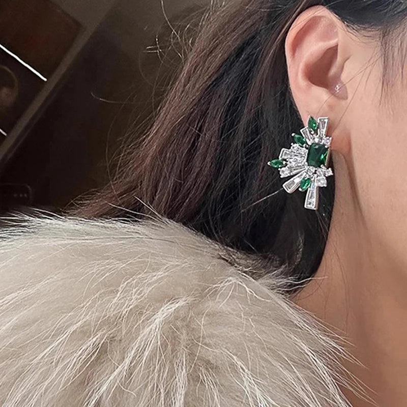Huitan Green Cubic Zirconia Stud Earrings for Women | CZ Studs CZ Stud Earrings Axl