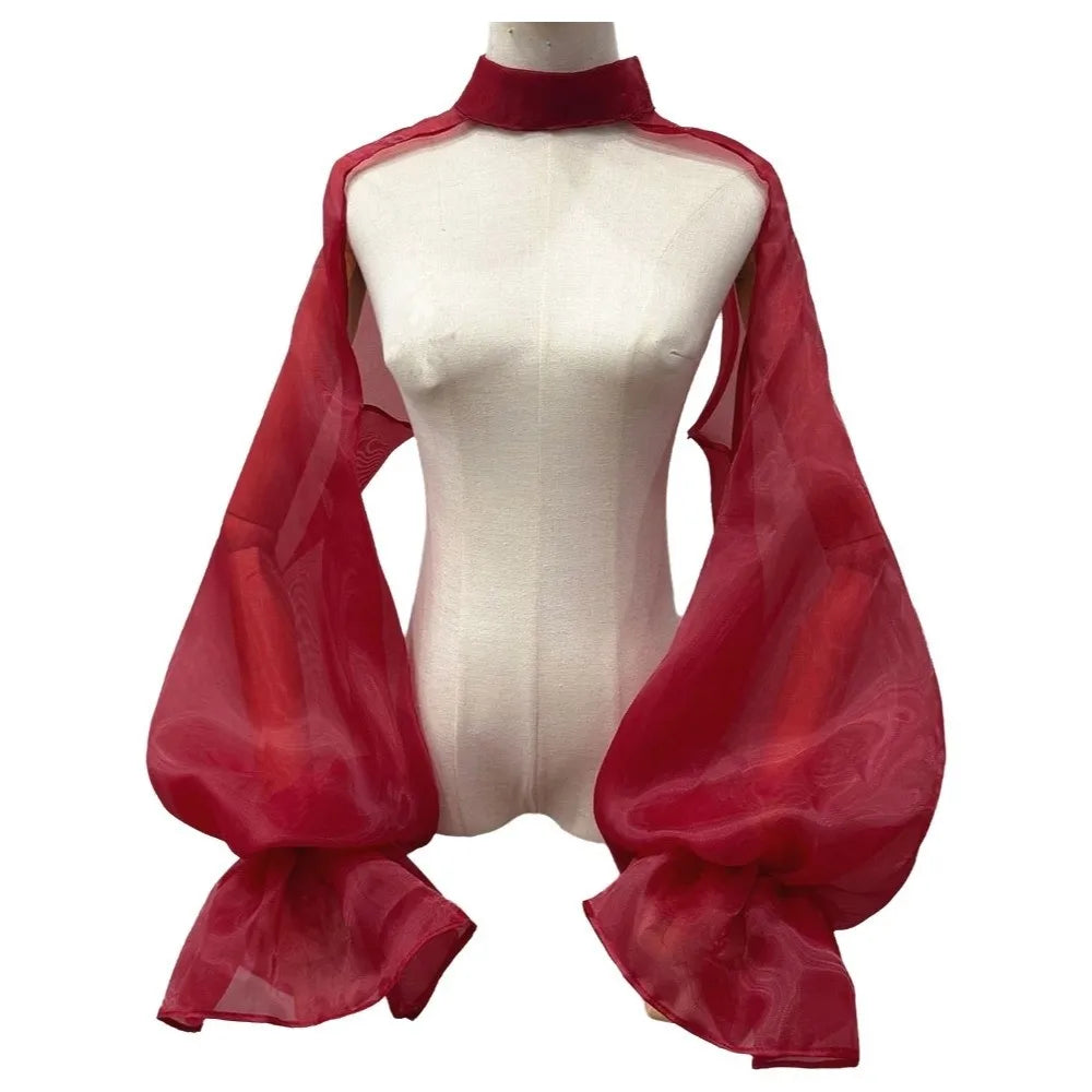 Puffy Detachable Bridal Arm Sleeves – Sheer Lantern Cape Bridal Arm Sleeves Axl Red XL