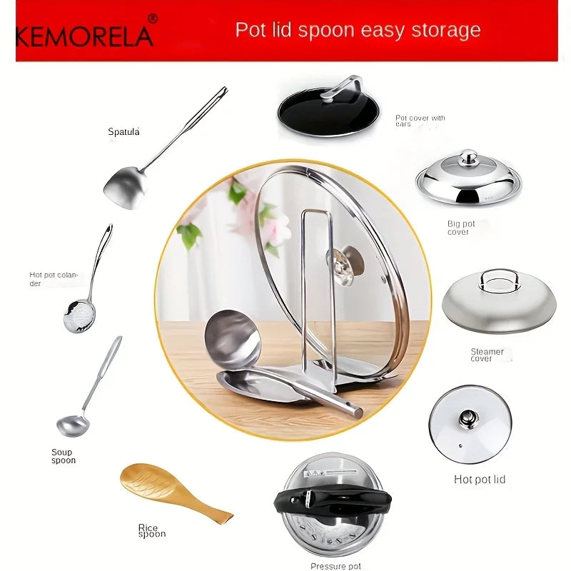 Stainless Steel Pot Lid Holder & Spoon Rest with Draining Tray Pot Lid Holder Axl