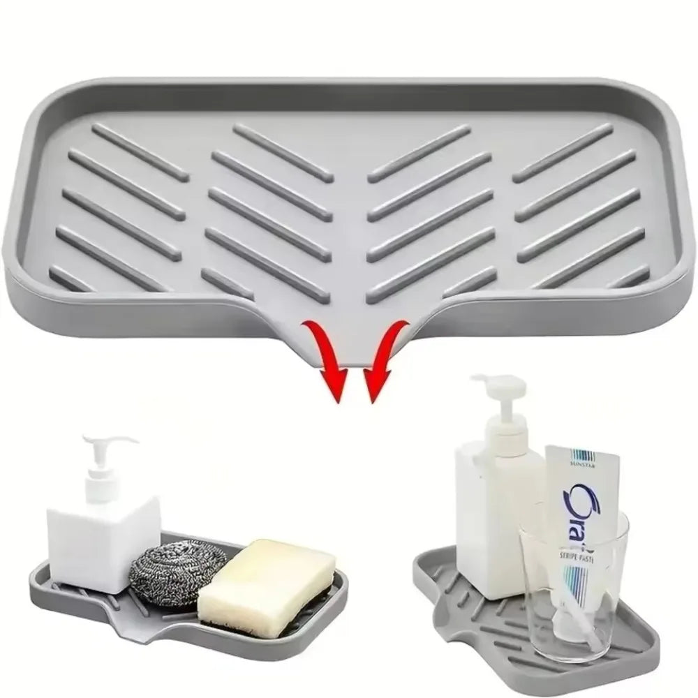 Silicone Sink Tray with Drain | Soap & Sponge Holder Sink Organizer Tray Axl