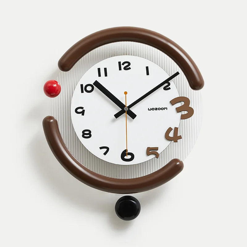 Modern Silent Swing Wall Clock – Round Minimalist Home Décor Decorative Wall Clock Axl Brown-3D