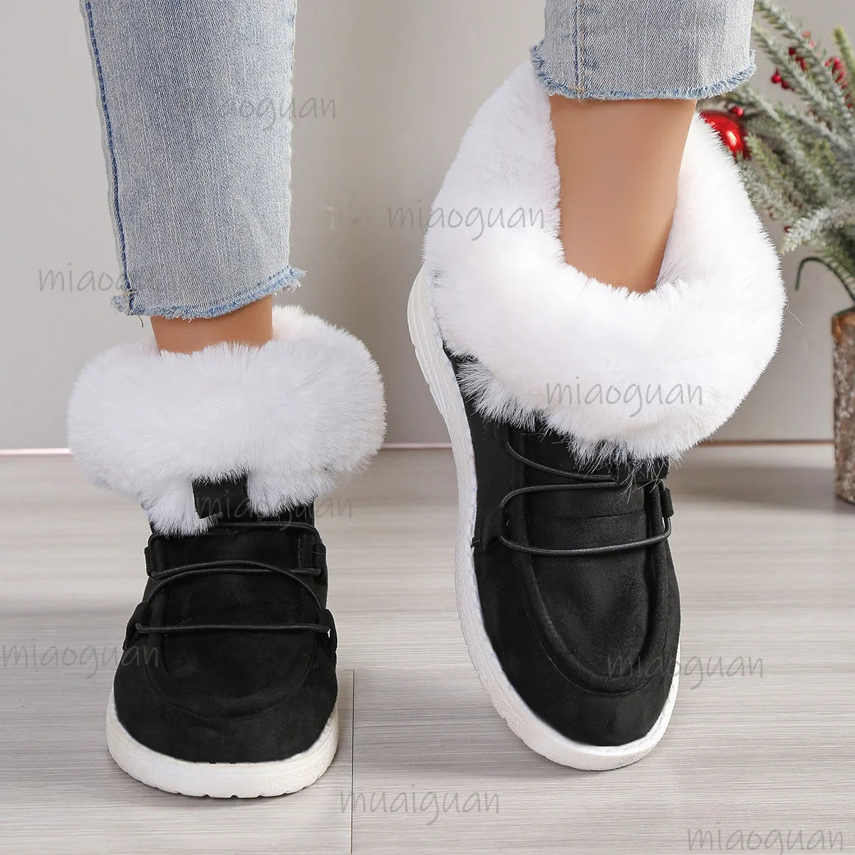 Women's Slip-On Plush Lined Faux Suede Ankle Snow Boots Women's Ankle Boots Axl