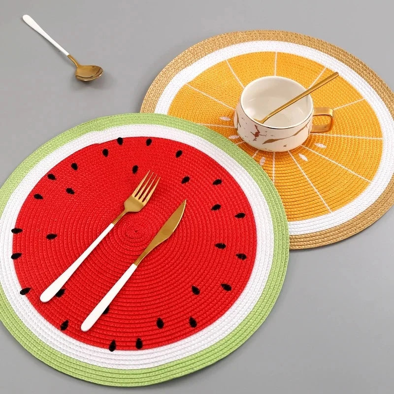Watermelon Lemon Round Fruit Placemat Coaster – 38cm PP Mat Placemat Coaster Axl