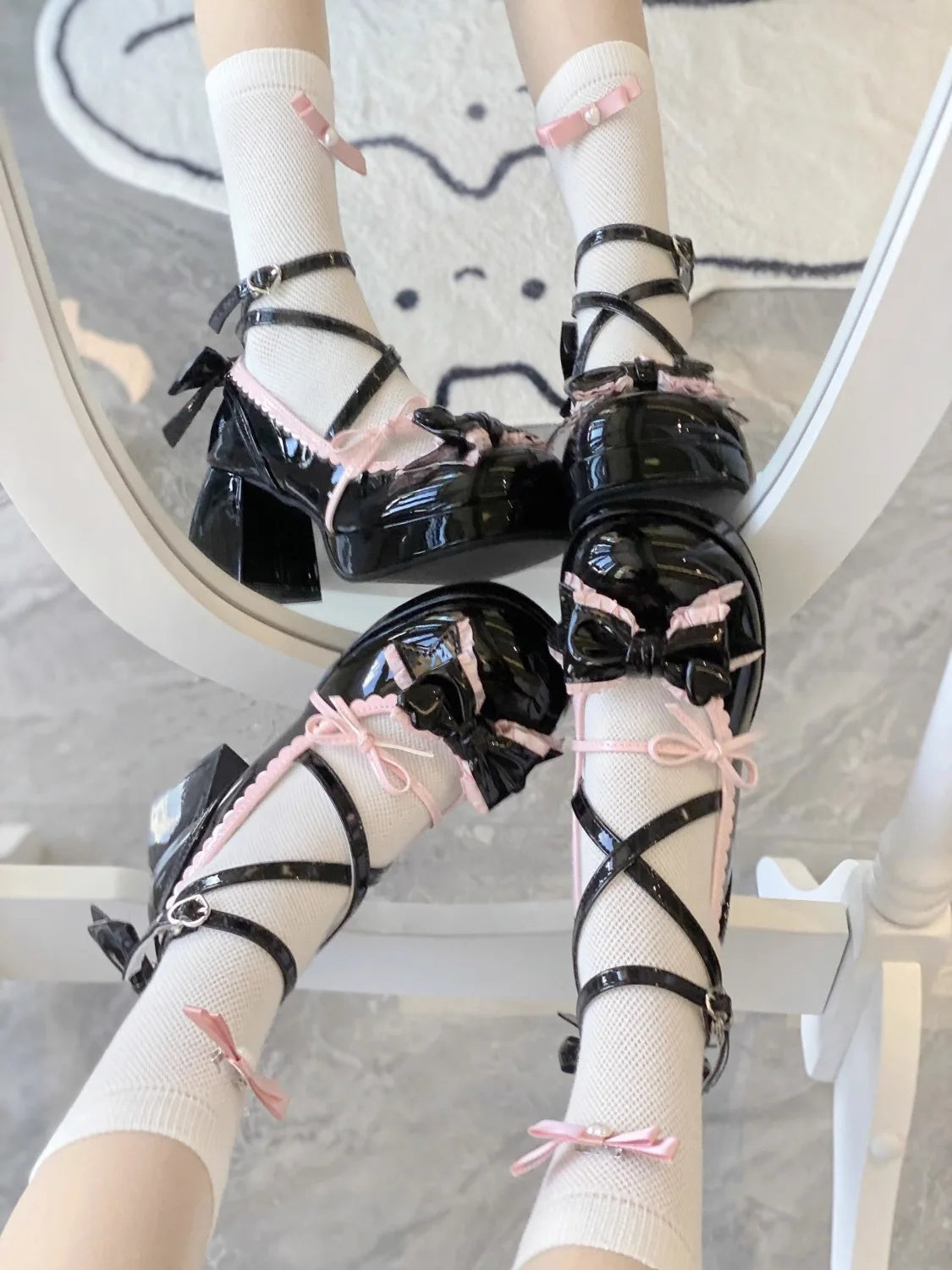 YBQJOO Bow Mary Jane Heels – Square Heel Buckle Pumps Mary Jane Heels Axl Black 35