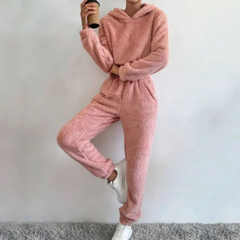 Women's Plush Hooded Loungewear Set – Cozy Winter Homewear Women's Loungewear Set Axl