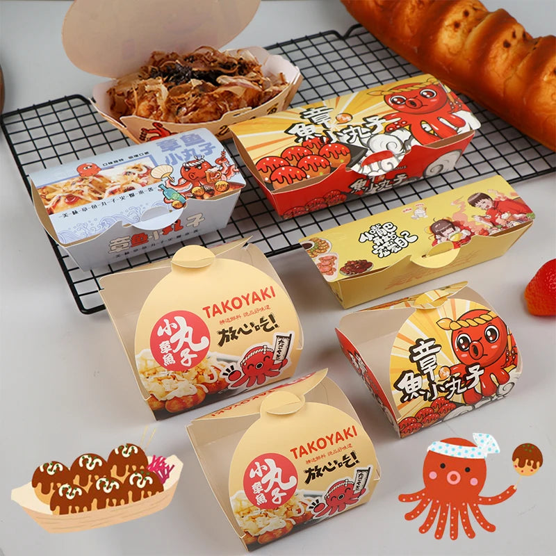 50-Pack Takoyaki Boxes – Disposable Octopus Ball Packaging Disposable Food Box Axl