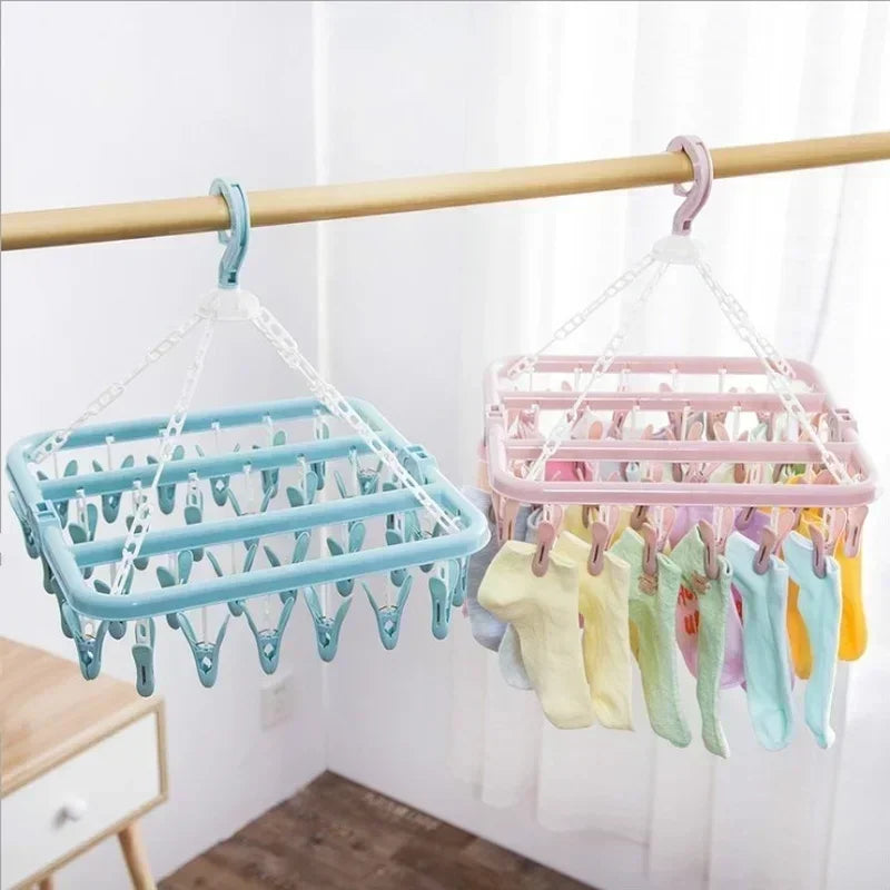 32-Clip Foldable Clothes Drying Rack – Windproof Laundry Hanger Laundry Drying Rack Axl