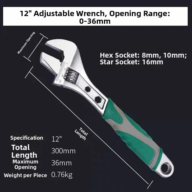 Adjustable Wrench 8/10/12" Chrome Vanadium – Long Handle Tool Adjustable Wrench Axl 12-inch Green China Mainland