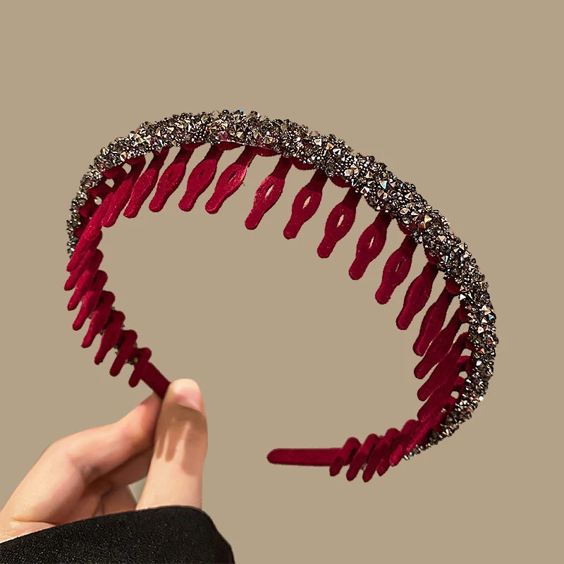 Rhinestone Flocking Hair Hoop – Non-Slip Toothed Headband Rhinestone Headband Axl N3