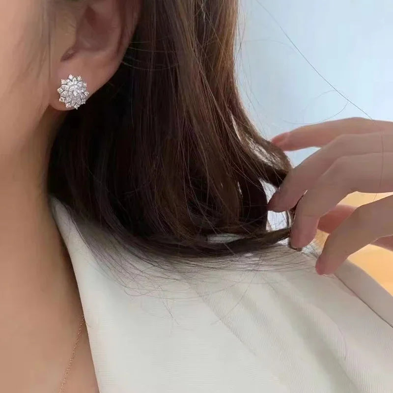 Huitan Flower CZ Stud Earrings – Dazzling Crystal Women's Studs CZ Stud Earrings Axl