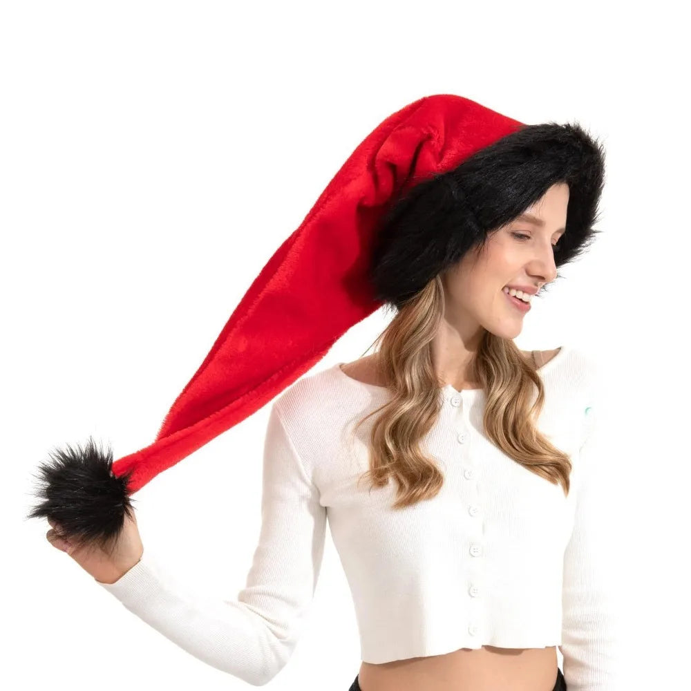 Super Long Velvet Santa Hat – Soft Thickened Christmas Hat Christmas Santa Hat Axl Red-Black 3.5x6cm