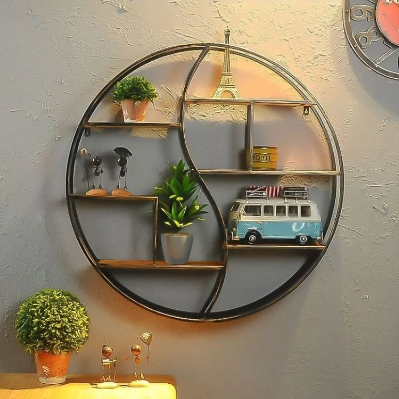 Retro Round 3-Tier Wall Storage Rack – Iron Display Shelf Wall Storage Rack Axl