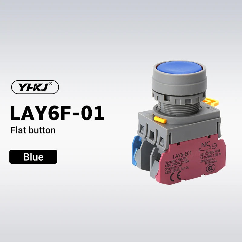 LAY6 22mm Push Button Switch – Momentary Self-Locking 1NO1NC Push Button Switch Axl Blue 1NO1NC Self-Locking