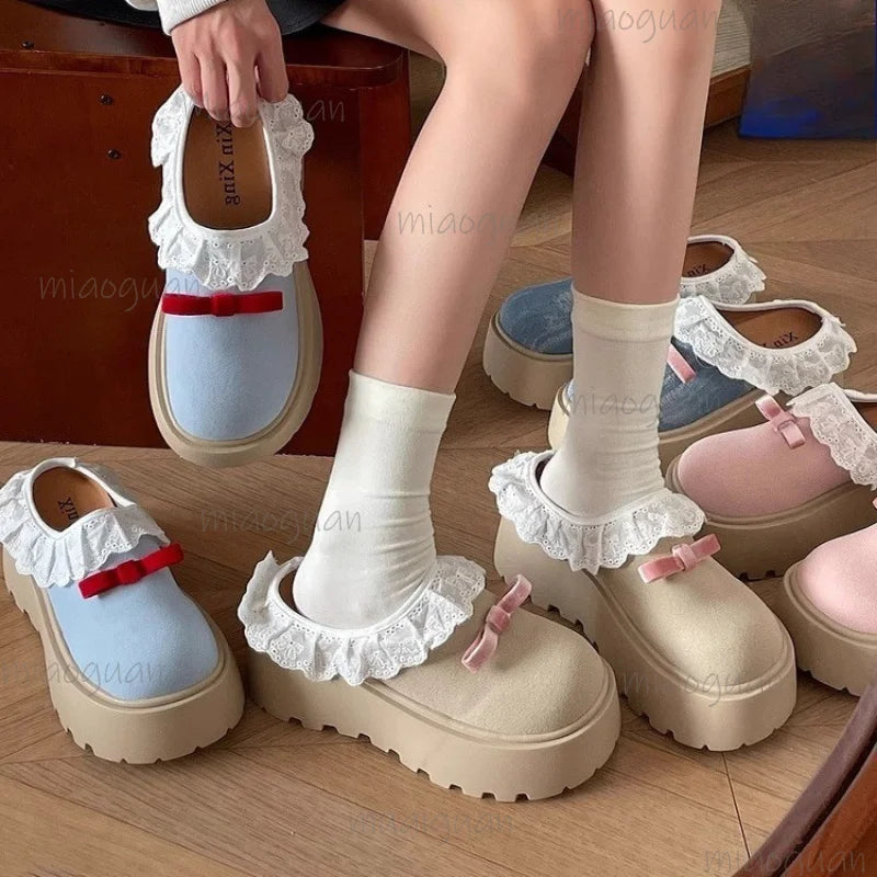 Women's Bow Wedge Platform Half Slippers – High Heel Mules Wedge Platform Mules Axl