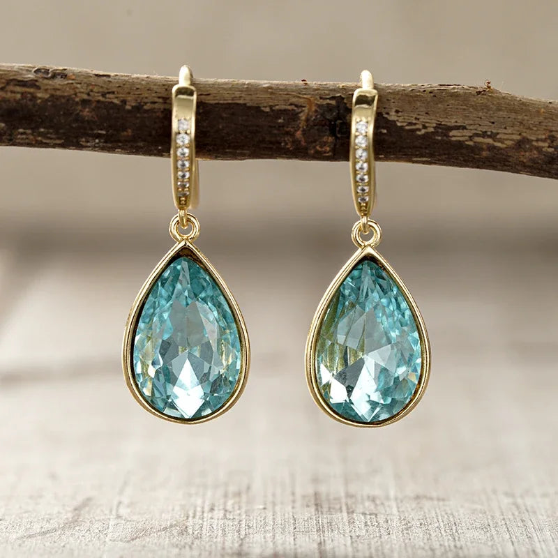 Huitan Blue CZ Water Drop Earrings – Elegant Fashion Jewelry Drop Earrings Axl E5500