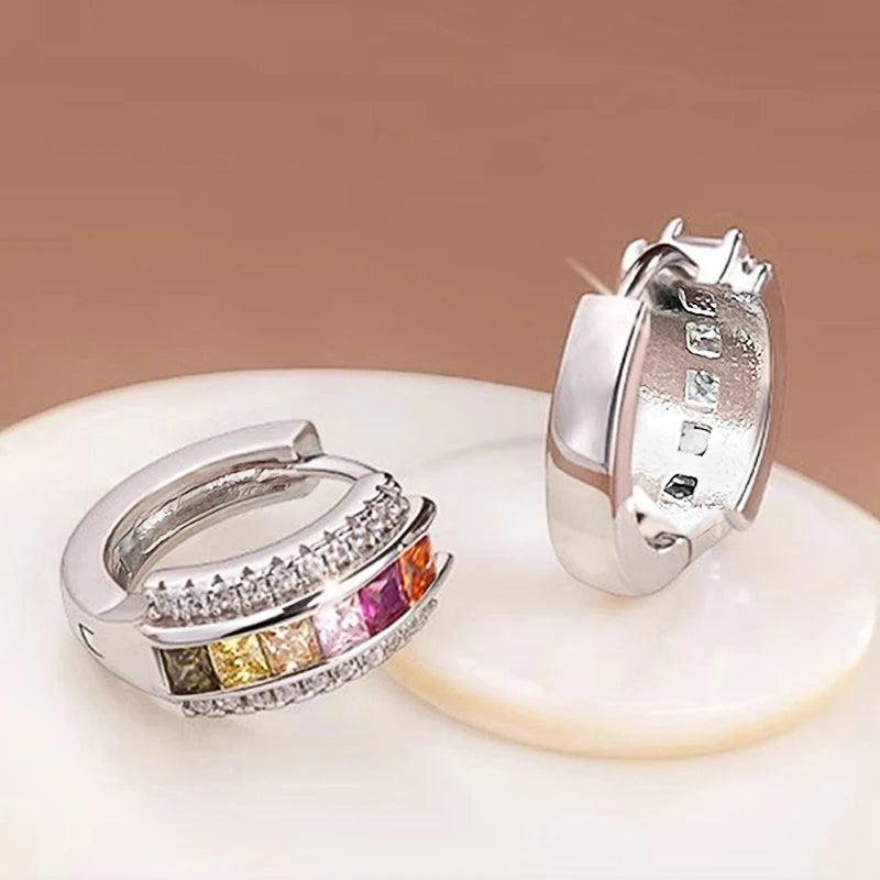 Huitan Princess CZ Hoop Earrings – Colorful & White Cubic Zirconia CZ Hoop Earrings Axl