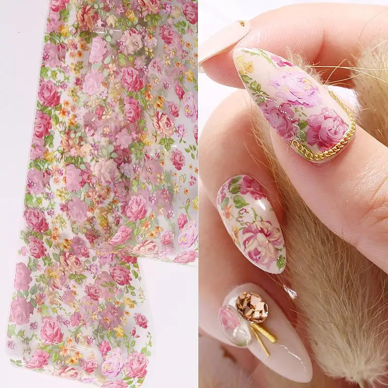 Floral Rose Nail Transfer Foil Stickers – DIY Nail Art Wraps Nail Art Stickers Axl