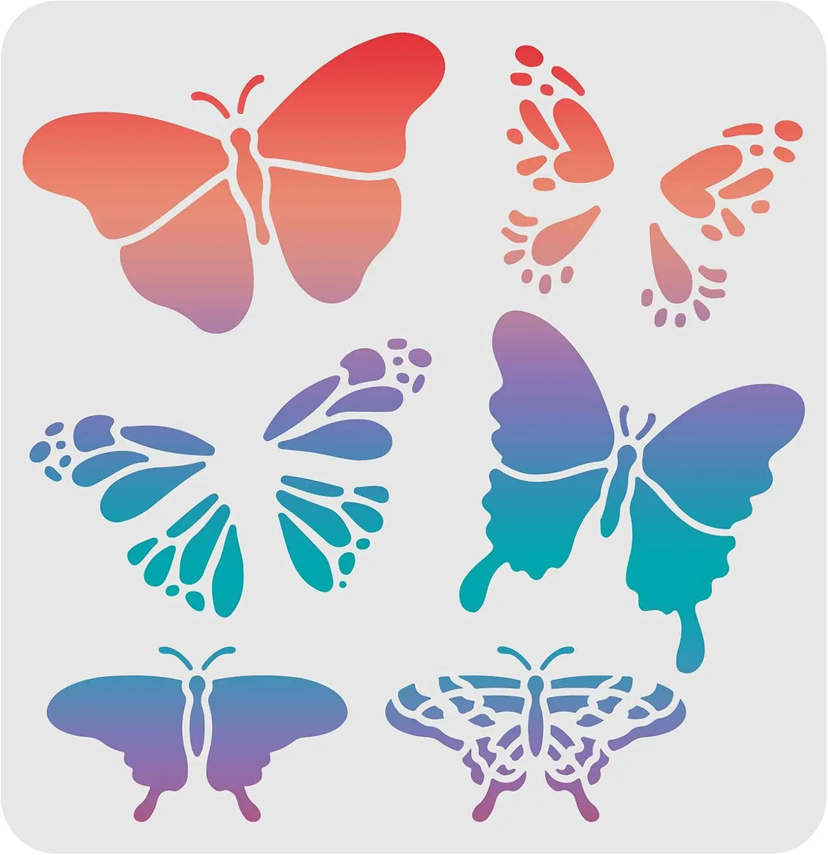 Butterfly Stencils 11.8" Square – 6 Reusable PET Patterns Craft Painting Stencil Axl AECH04-14405