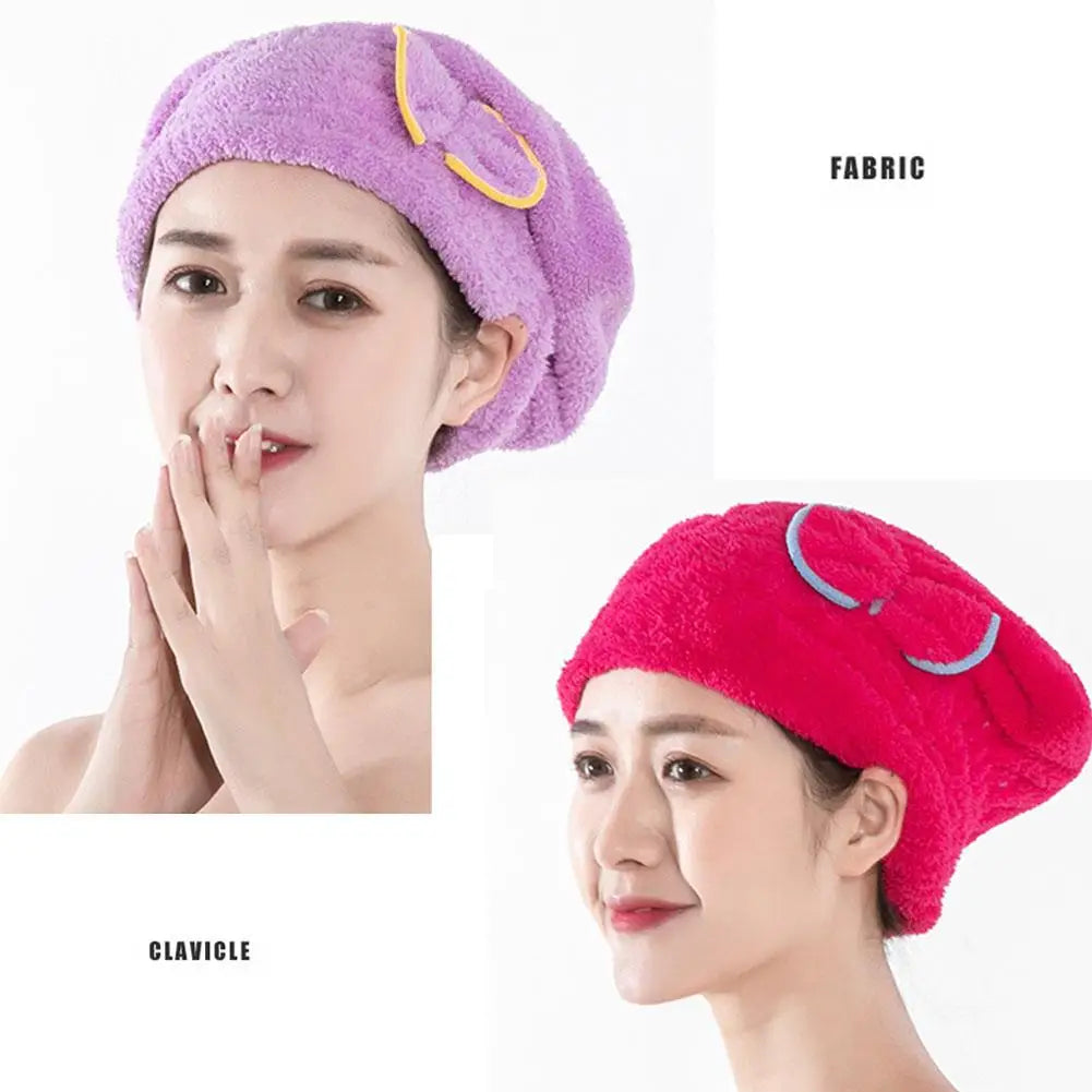 Super Absorbent Microfiber Hair Drying Cap with Cute Bow Microfiber Hair Cap Axl