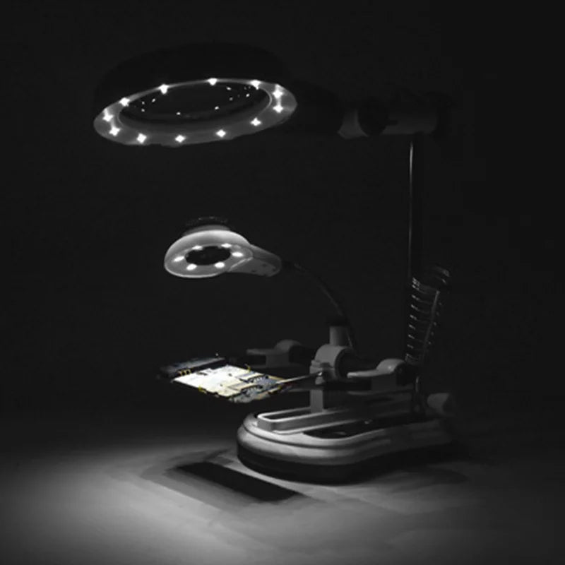 LED Desktop Magnifier & Third Hand Soldering Loupe with Clips Desktop Magnifier Loupe Axl