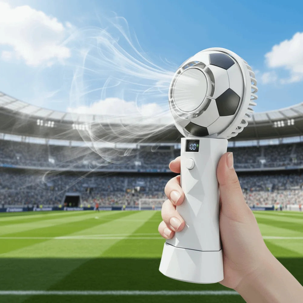 Soccer Ball Handheld Fan – Rechargeable, 5 Speeds, LED Display Handheld Electric Fan Axl
