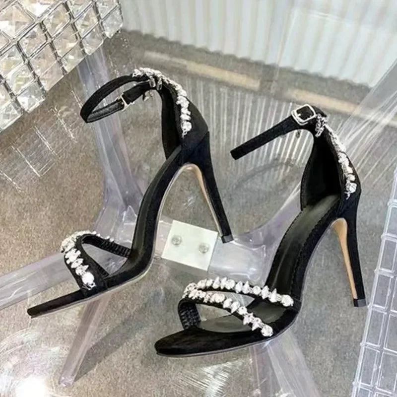 Women's Rhinestone Crystal High Heel Sandals – Ankle Strap High Heel Sandals Axl