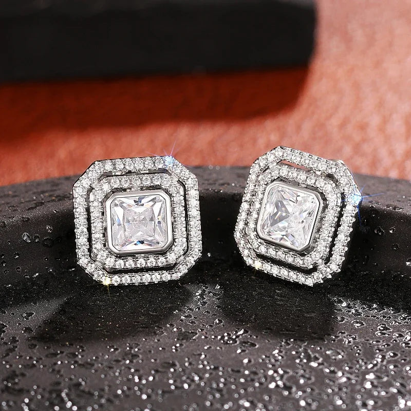Huitan Cubic Zirconia Stud Earrings – Geometric Sparkling Fashion Stud Earrings Axl