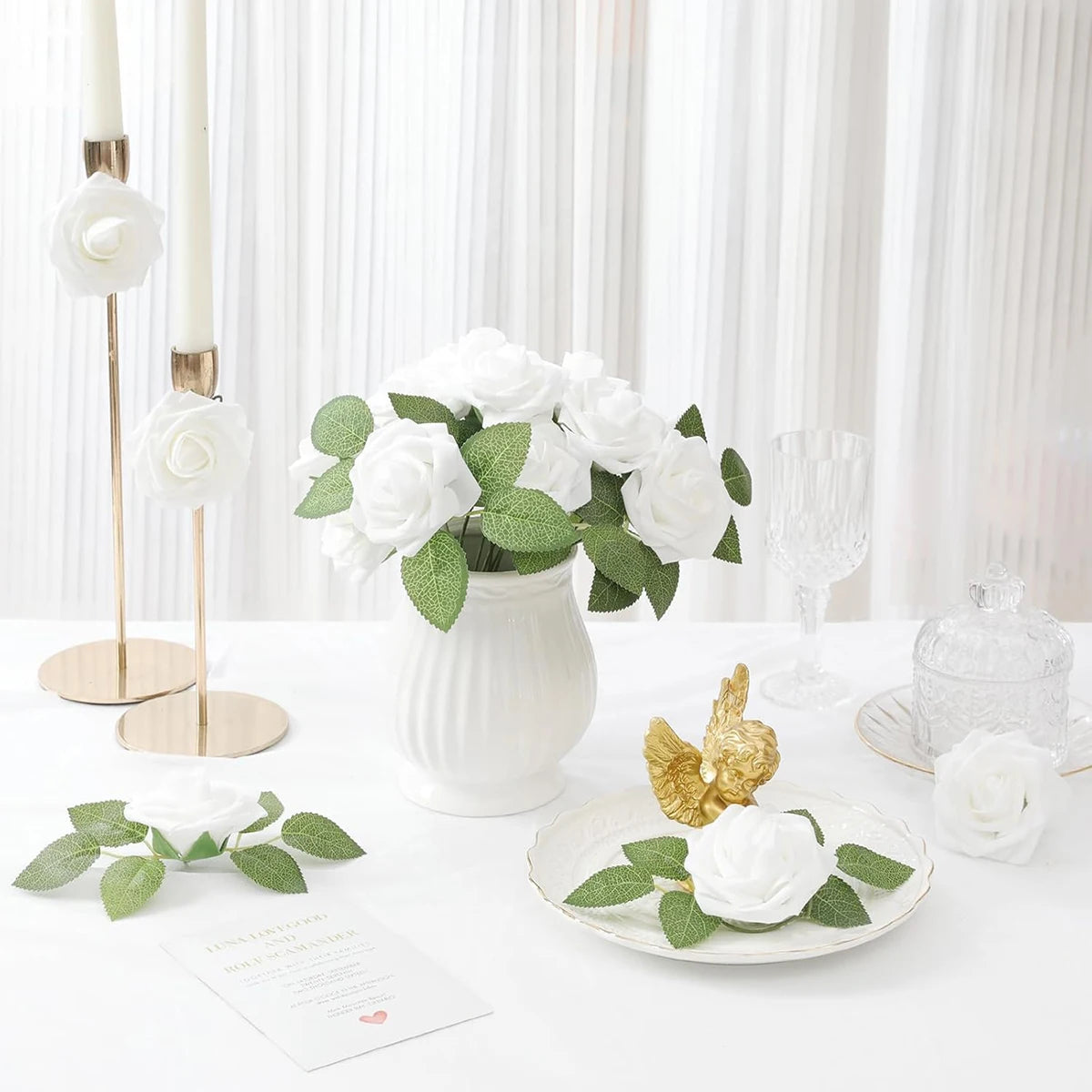 50 Pcs Artificial Rose Flowers with Stems – Wedding & Home Décor Artificial Flowers Axl