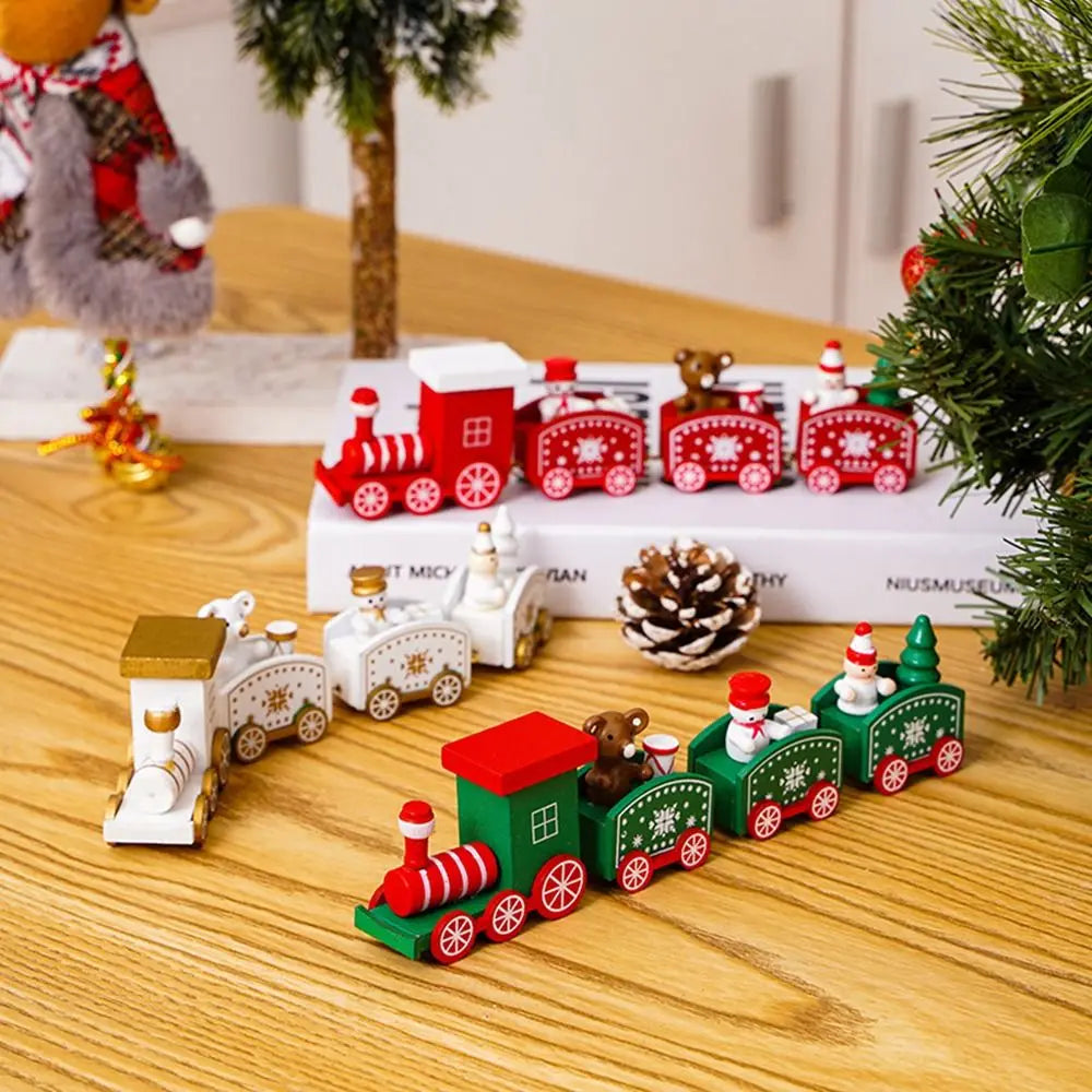 Wooden Christmas Train Decoration – Multicolor Cartoon Animal Christmas Wood Decor Axl