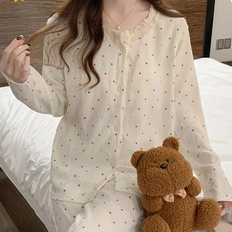 Women's Lace Pajama Set – 2-Piece Long Sleeve Loungewear Women's Pajama Set Axl