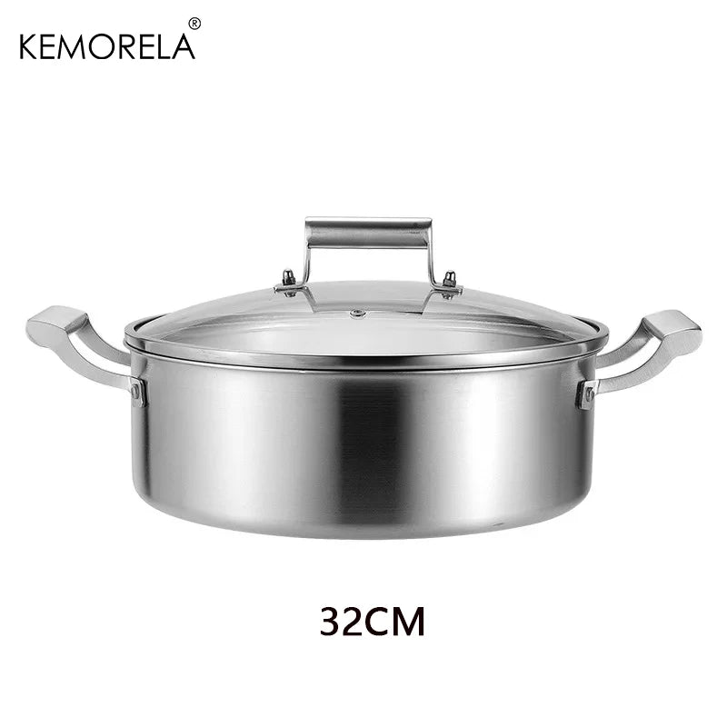 KEMORELA 5-Layer 304 Stainless Steel Soup & Hot Pot Glass Lid Stainless Steel Soup Pot Axl 32CM