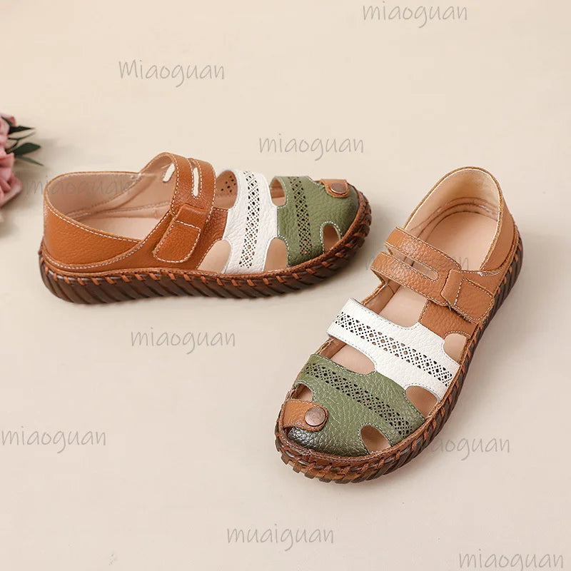 Women's Cutout Flat Sandals – Tri-Color Roma Beach Shoes Women's Flat Sandals Axl