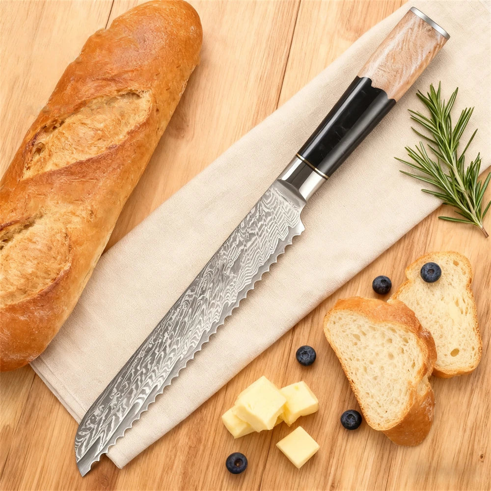 67-Layer Damascus Steel Bread & Cake Slicing Knife Damascus Bread Knife Axl Bread Knife