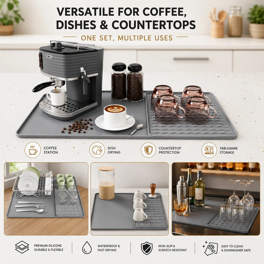 Silicone Coffee Mat Set 2-in-1 – Spill-Proof Countertop Protector Silicone Kitchen Mat Axl