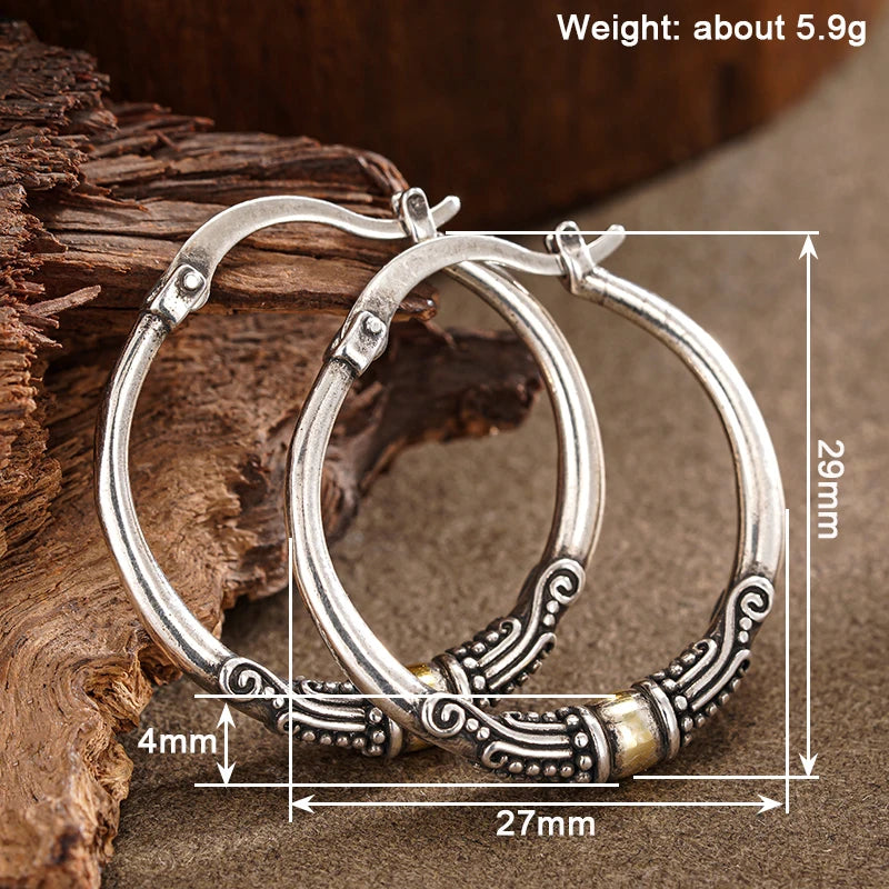 Huitan Vintage Two-Tone Hoop Earrings – Boho Circle Jewelry Hoop Earrings Axl