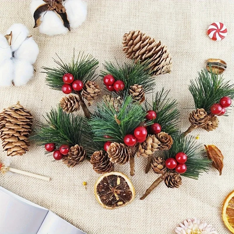 10 Artificial Pine Picks Red Berries & Pinecones – Xmas Wreaths Artificial Holiday Picks Axl