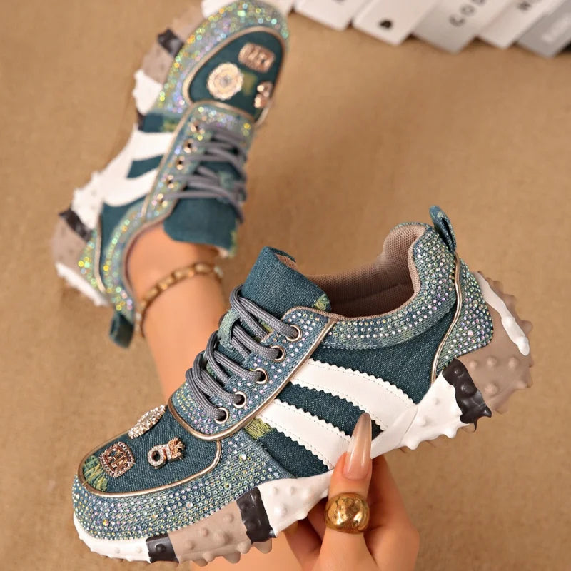 UXST Women's Rhinestone Platform Sneakers – Vulcanized Casual Platform Sneakers Axl